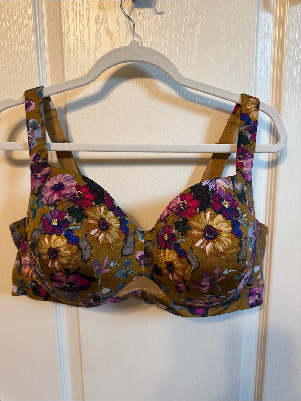 Cacique Olive Floral Underwire Bra with Purple & Pink Accents